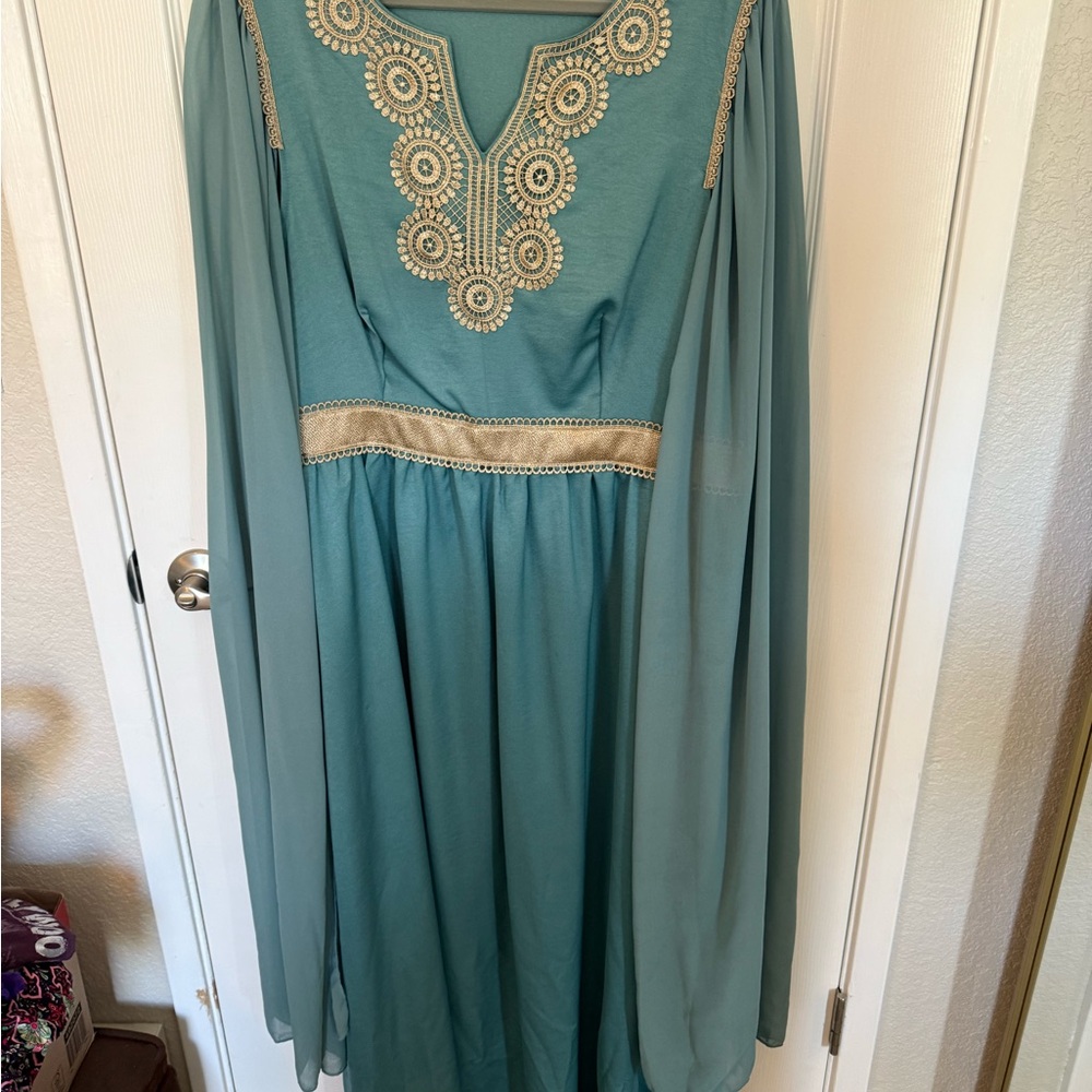 Elegant Teal Embroidered Diwali inspired dress